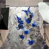 Aperturee - Aperturee Blue Silver Artistic Abstract Butterfly Sweep Backdrop